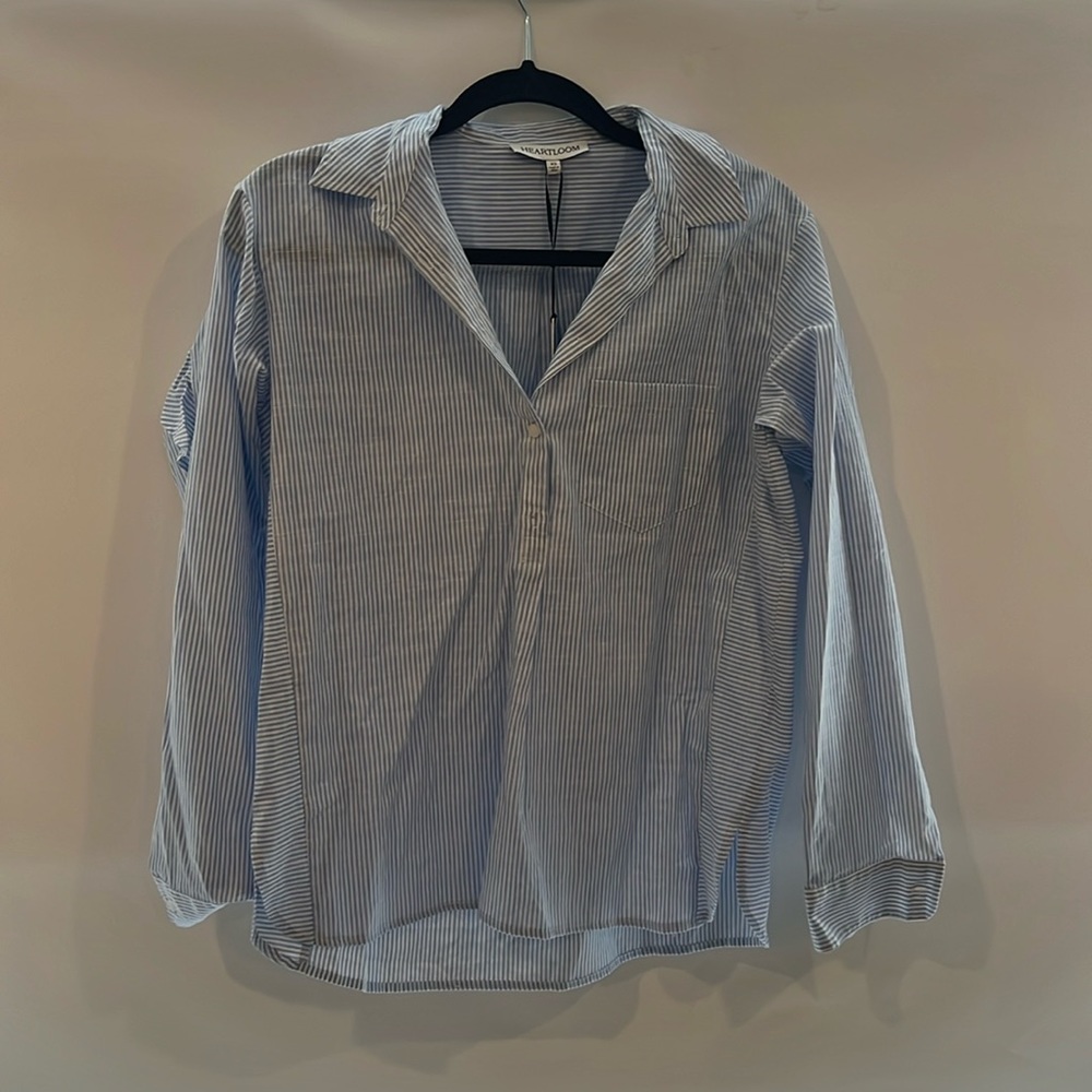 Heartloom linen striped half button up